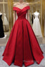Off Shoulder A Line Red Stain Formal Prom Dresses