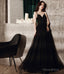 Black tulle long A line prom dress evening dress