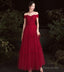 Burgundy tulle off shoulder prom dress evening dress