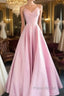 Pink A Line Sweetheart Satin Long party Dresses Formal Prom Dresses Elegant Evening Dresses Custom Size