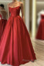 Red Satin Long Formal Prom Dresses Simple A-line Evening Dresses Red Formal Gown