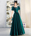 Green satin long prom dress A-line evening dress