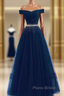 Blue Formal Prom Dresses,tulle Formal Prom Gown,off Shoulder Formal Prom Dresses,long Formal Prom Dresses,a Line Evening Dresses
