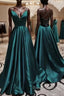 Elegant V Neck Spaghetti Straps A-line Dark Green Formal Prom Dresses