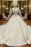 Find All Of The Latest Styles Champagne Ball Gown Tulle Off the Shoulder Long Sleeve Beading Wedding Dresses