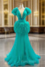 Find Your Dresses For Formal Prom! Green Mermaid Tulle Reffuls Pleats Long Formal Prom Dresses