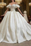 Fit Your Fashion Sense Ivory White Ball Gown Satin Puff Sleeve Beading Backless Wedding Dresses