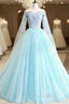 Fit Your Fashion Sense Light Blue Ball Gown Tulle Off the Shoulder Appliques Quinceanera Dresses