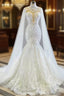 Fit Your Fashion Sense White Mermaid Tulle Lace Appliques Backless Wedding Dresses Shawl