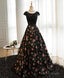 Black Lace Floral Patterns Long Prom Dress, Black Evening Dress