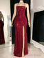 Floor Length Burgundy Sequin Long Evening Dresses