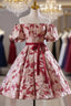 Flower Short Sleeve Off the Shoulder Homecoming Dresses