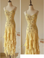 Flowy Strapless Yellow Beaded Jellyfish Skirt Chiffon Formal Prom Dresses