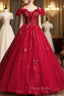 For This Year Biggest Dance Dark Burgundy Ball Gown Tulle Spagehtti Straps Appliques Quinceanera Dresses