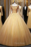 For Your Big Night Gold Ball Gown Tulle Long Sleeve Beading Sequins Quinceanera Dresses
