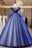 For Your Big Night Navy Blue Ball Gown Tulle Long Sleeve Appliques Quinceanera Dresses