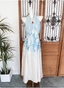 Fresh Printed A-Line Halter Neck Satin Long Formal Prom Dresses