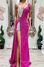 Fuchsia Asymmertrical Beaded Crystal Formal Prom Dresses