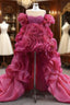 Fuchsia Organza Pearls Formal Prom Dresses