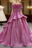 Fuchsia Satin Strapless Pleats Formal Prom Dresses