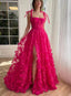 Fuchsia Tie Up Straps Lace Formal Prom Dresses