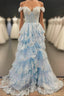 Light Blue Corset Lace Tiered Tulle Long Prom Dresses