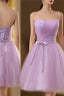 Lavender Homecoming Dresses, Sweetheart Short Formal Prom Party Dresses, Ruched With Sash Bridesmaid Dresses