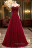 Gemgrace Burgundy Formal Prom Dresses, Long Tulle Formal Dresses With Straps