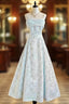 Gentle Blue A-Line Spaghetti Strap Satin Chiffon Long Formal Prom Dresses Birthday Dresses Graduation Formal Prom Dresses