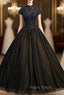 Get Your Discounts Black Ball Gown Tulle High Neck Cap Sleeve Backless Quinceanera Dresses
