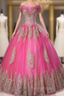 Get Your Discounts Fuchsia Ball Gown Tulle Appliques Beading Off the Shoulder Quinceanera Dresses