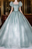 Glam Light Green Ball Gown Short Sleeves Formal Dresses, Light Green Sweet 16 Dresses