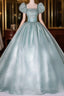 Glam Light Green Ball Gown Short Sleeves Formal Dresses, Light Green Sweet 16 Dresses
