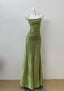 Glam Olive Green Spaghetti Straps Mermaid Satin Long Formal Prom Dresses Formal Evening Gowns With Backless