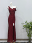 Glamorous Burgundy Slim-Fit One-Shoulder Slit Sequin Long Formal Prom Dresses
