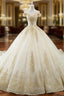 Glamorous Champagne Tulle Lace Appliques Off The Shoulder Wedding Dresses