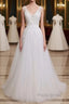 Glamorous Long A-line V-Neck Backless Tulle Wedding Dresses