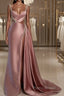Pink Sweetheart Spaghetti Strap Formal Prom Dresses with High Slit Trail