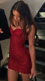 Glitter Burgundy Sequin Homecoming Dresses Tight Sweetheart Birthday Party Dresses,