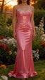 Glitter Watermelon Mermaid Pleated Corset Beading Prom Dress