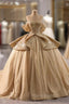 Gold Ball Gown Off the Shoulder Appliques Formal Prom Dresses