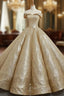Gold Ball Gown Sequins Off The Shoulder Appliques Wedding Dresses