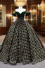 Gold Green Ball Gown Sequins Off the Shoulder Formal Prom Dresses