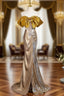 Gold Mermaid Sequins Bow Formal Prom Dresses