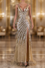 Gold Mermaid Sequins V-neck Split Formal Prom Dresses