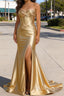 Gold Mermaid Sweetheart Corset Long Prom Dress with Slit