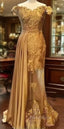 Gold Muslim Evening Dresses Mermaid Off The Shoulder Lace Beaded Islamic Dubai Saudi Arabic Long Formal Evening Gown Formal Prom