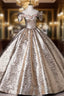 Gold Off the Shoulder Flower Quinceanera Dresses