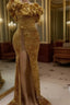 Gold Sequin Mermaid Strapless Split Formal Prom Dresses