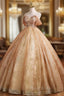 Gold Sequins Bling Bling Off the Shoulder Beading Quinceanera Dresses